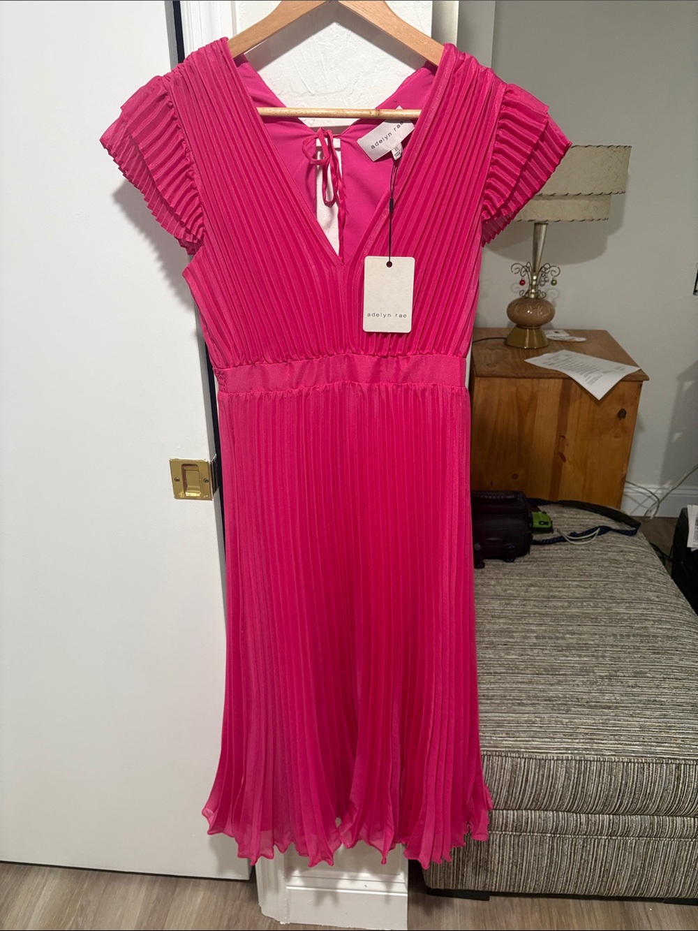 Adelyn Rae Hot Pink Pleated Midi Dress
